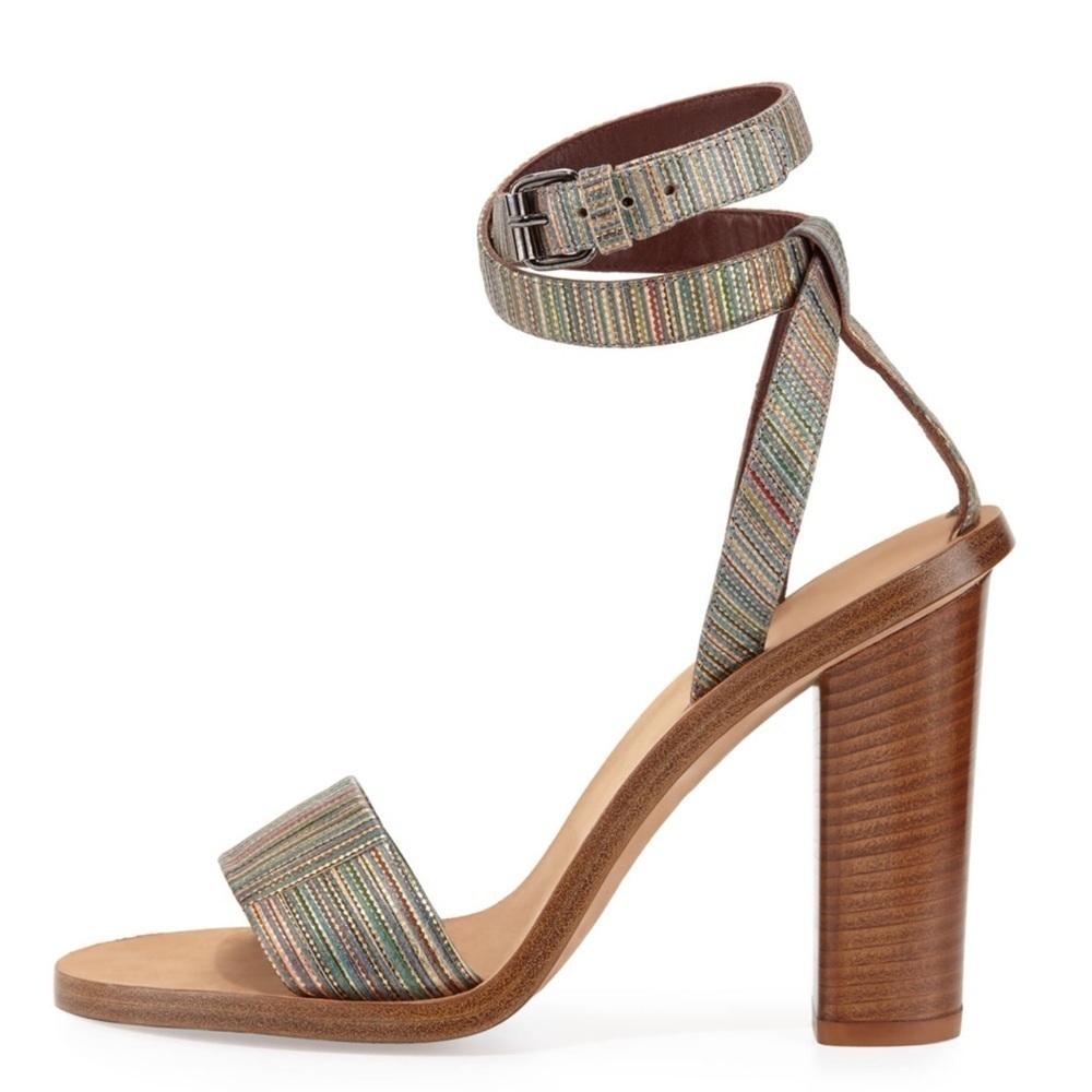 Vince Nava Ankle Strap Multi Stripe Sandals Heels 9